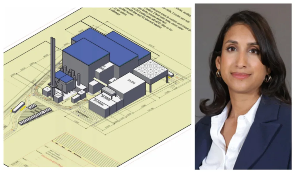 Claire Coutinho, Secretary of State for Energy Security and Net Zero (right), agreed a £450m incinerator for Wisbech (outline drawing above) but 24 hours later it was withdrawn for “clarification” of her decision.