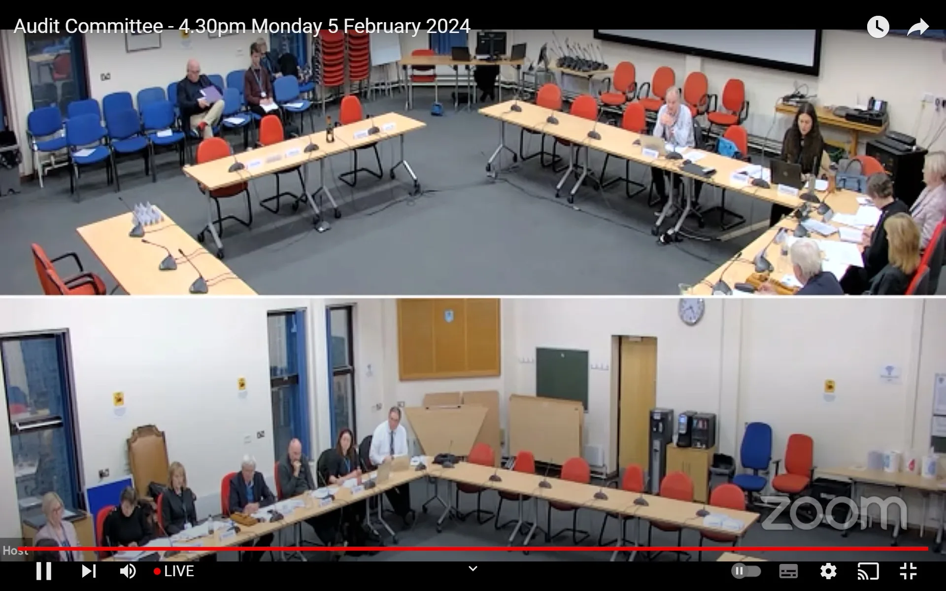 Scene from today’s meeting of the audit committee of East Cambridgeshire District Council audit committee that is being live streamed on YouTube