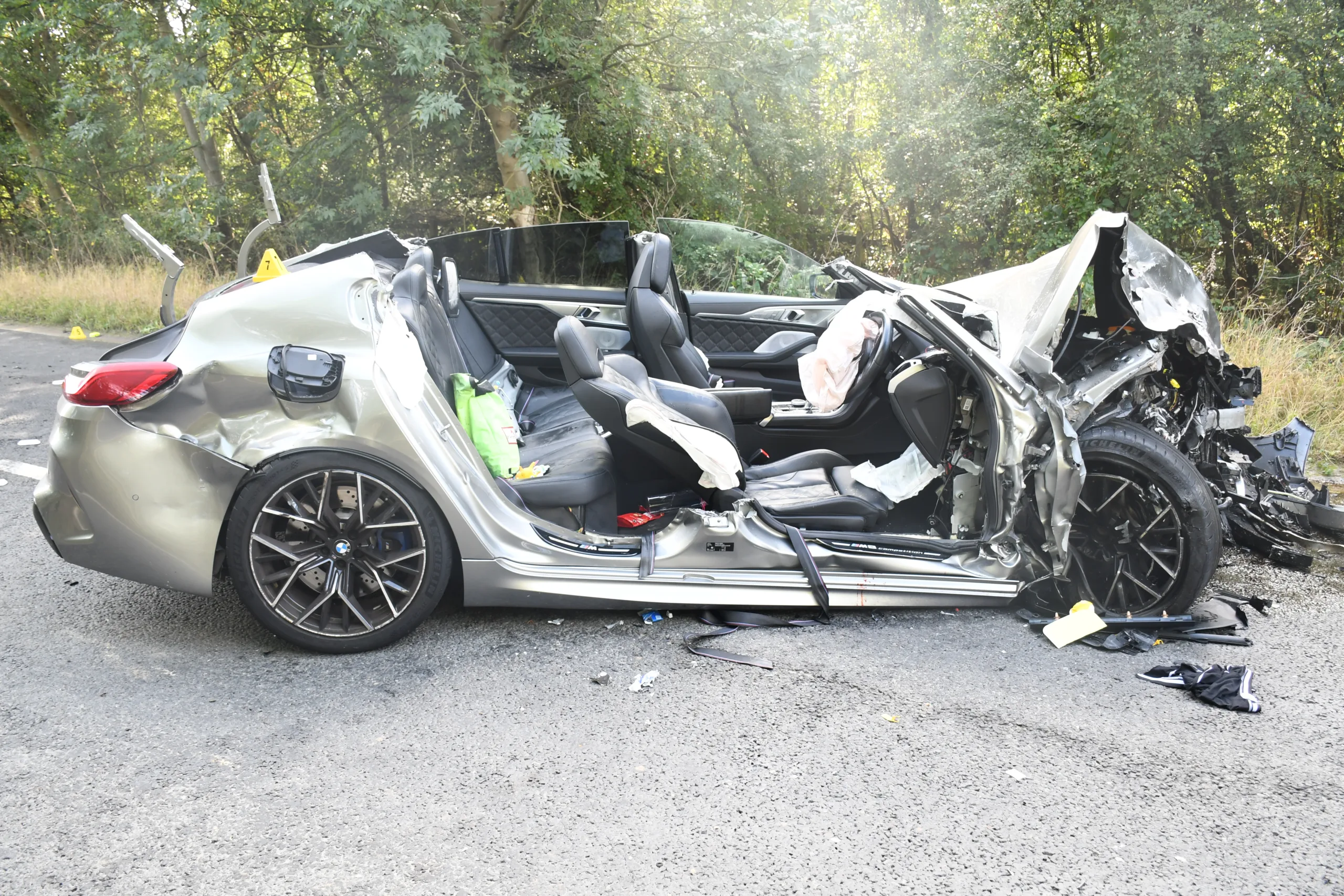 CRASH AFTERMATH: After overtaking the Range Rover and when passing the lorry, Asim Bashir collided head-on with a red Ford Fiesta being driven in the opposite direction by Christopher Hunt, 33, of Uppingham.