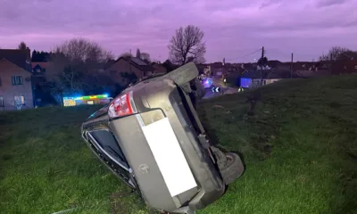 The scene that greeted emergency workers at Guyhirn near Wisbech last night after a 2-car crash. PHOTO: Policing Fenland