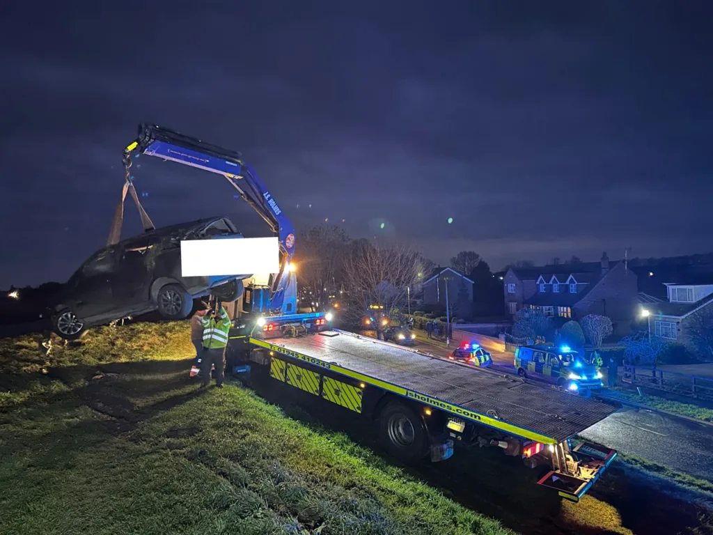 The scene that greeted emergency workers at Guyhirn near Wisbech last night after a 2-car crash. PHOTO: Policing Fenland 