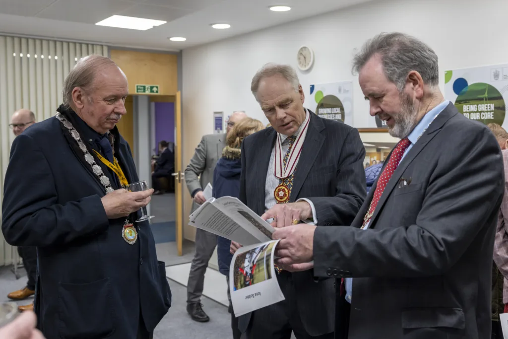 50th anniversary celebrations for South Cambridgeshire District Council. Cllr Peter Sandford, vice chair, Jeremy-Newsum, Dep Lt and Cllr Peter Fane, chair PHOTO: David Johnson 