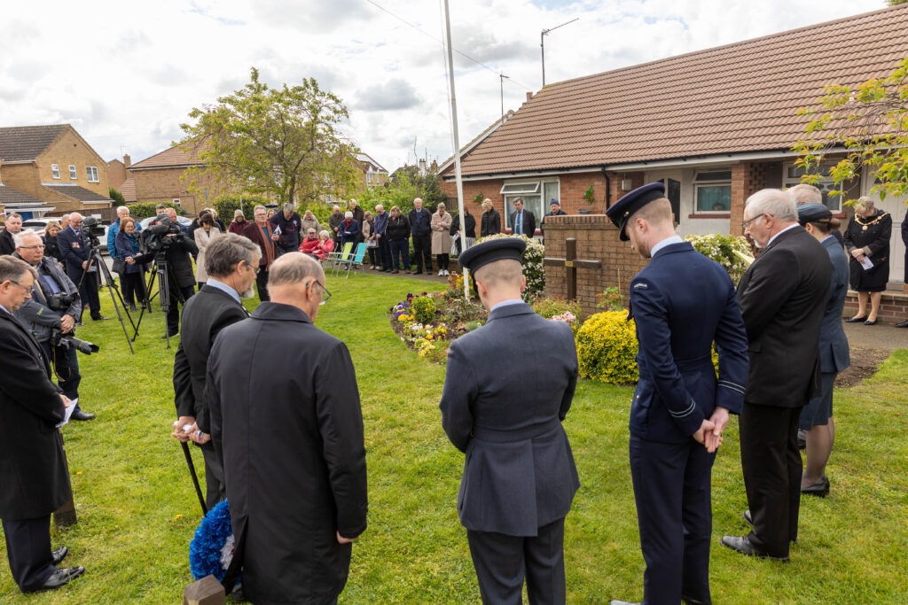 Eastrea near Whittlesey commemorated the 80th anniversary of the night a Lancaster bomber crashed into a farmer’s field in the village, killing all 8 crew men. Only one body was recovered. A special plaque was erected at the Eastrea war memorial.,Eastrea, Peterborough Friday 19 April 2024. Picture by Terry Harris.