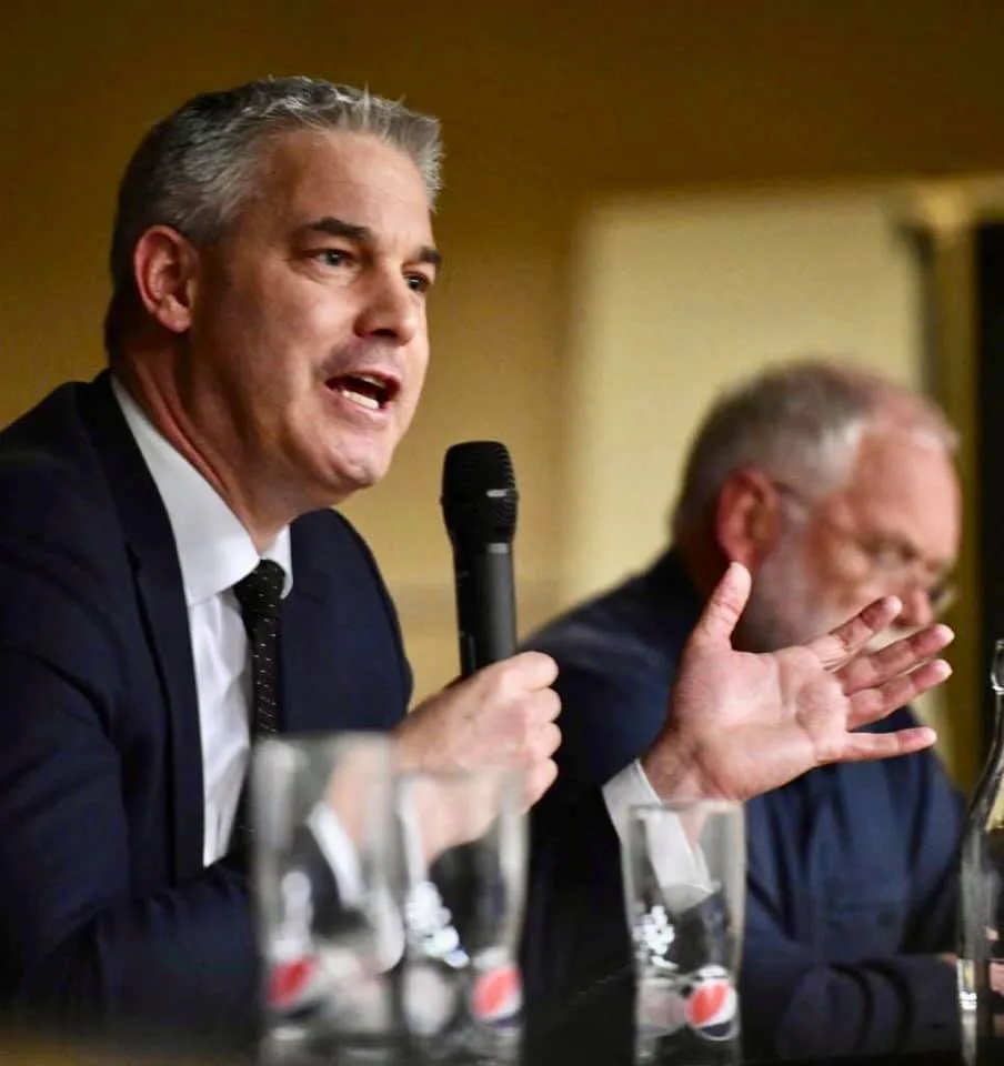 MP Steve Barclay in March 2020 addressing a public meeting opposed to the mega incinerator in Wisbech.