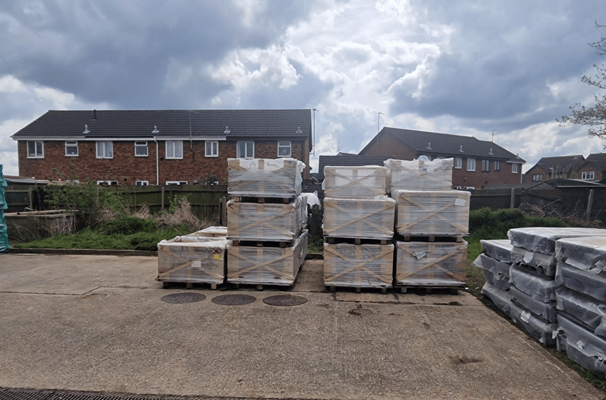 Photo of the pallets stacked outside 3-5 Prospect Way, Chatteris, which have been ordered to be removed after businessman loses appeal against Fenland Council decision 