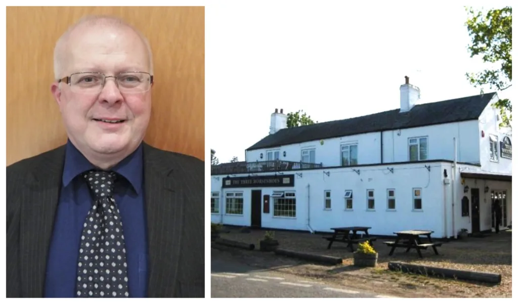 Stephen Goldspink (left) heads the campaign to halt the demolition of the Three Horseshoes at Turves to become housing.