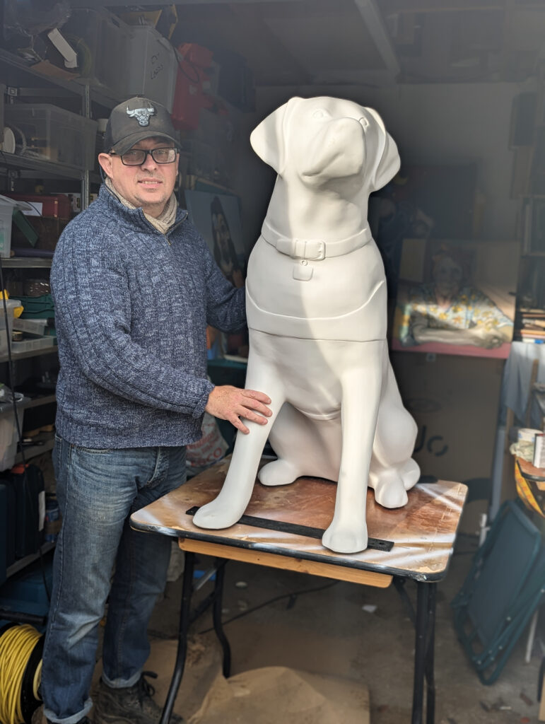 One artist whose dog sculpture features in the Paws on the Wharf trail, is Cambridgeshire-based surrealism artist, Kevin Gavaghan.