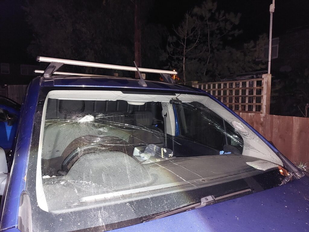 Wearing a balaclava, gloves and brandishing a machete, Nathan Smith, smashed the windscreen vehicle of a Peugeot van parked in Cambridge Crescent, Bassingbourn, at about 2.40am on 21 November (2023).