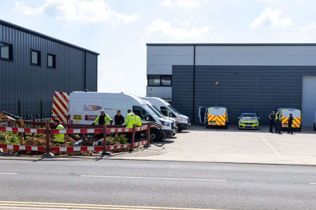 Police at the scene of a drugs raid at Harrier Way, Eagle Business Park, Yaxley. More than 2,000 cannabis plants, with an estimated street value of £1m, were discovered PHOTO: Terry Harris 