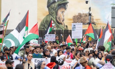 March for Free Palestine Peterborough. The march left Lincoln Road Park and ended at Cathedral Square where speakers addressed the public. Lincoln Road / Cathedral Square, Peterborough Sunday 23 June 2024. Picture by Terry Harris.