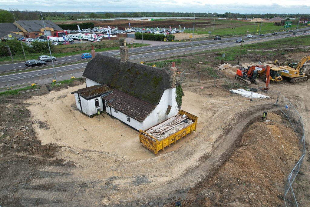 Historic Brook Cottages near the Black Cat roundabout just prior to demolition: PHOTO Drone Photos Sandy 