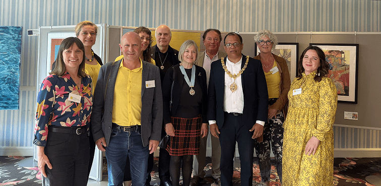  

Photo caption: L-R: Alison Hullyer (COS), Anna Dempster (COS), Mark Alvarez (COS), Sarah Allbrook (COS), Dinah Pounds (Deputy Mayor), Robert Dryden (Councillor), Baiju Thittala (Mayor), Gabriella del Valle (COS), Rosanna Hall (COS) 