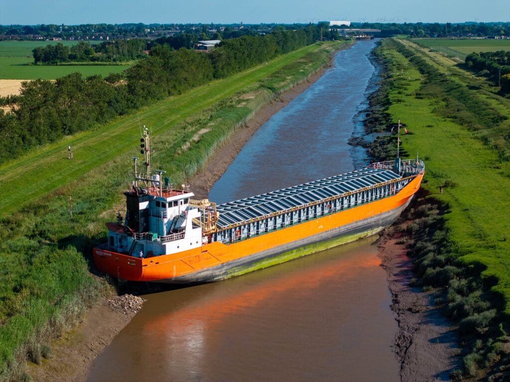 The Baltic Arrow grounded just outside Wisbech throughout Tuesday: an investigation is under way to find out what happened. PHOTO: Terry Harris