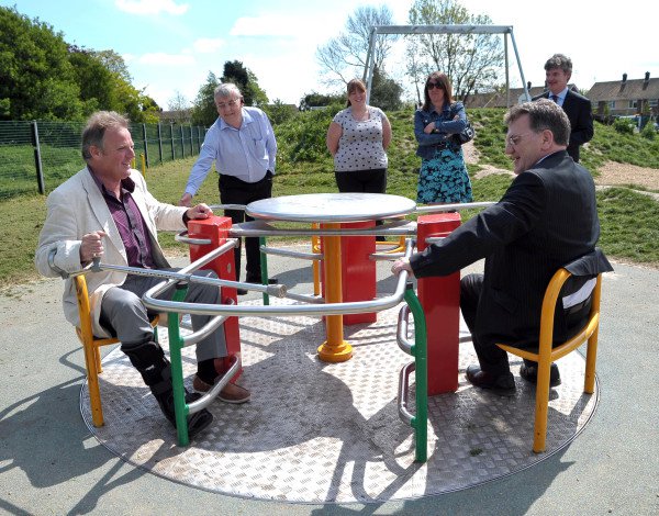 In 2011 Cllr Nick Clarke took CCC cabinet to Wisbech “to make it more accessible to the public, first time ever out of Shire Hall”. Above: Editor John Elworthy interviews Cllr Clarke at an adventure play park