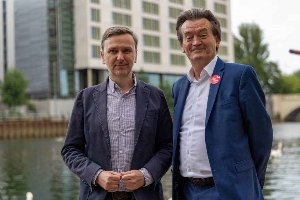 From punk rock to clean water campaigner: Feargal Sharkey in Peterborough on Monday to support Labour candidate Andrew Pakes. PHOTO: Terry Harris 