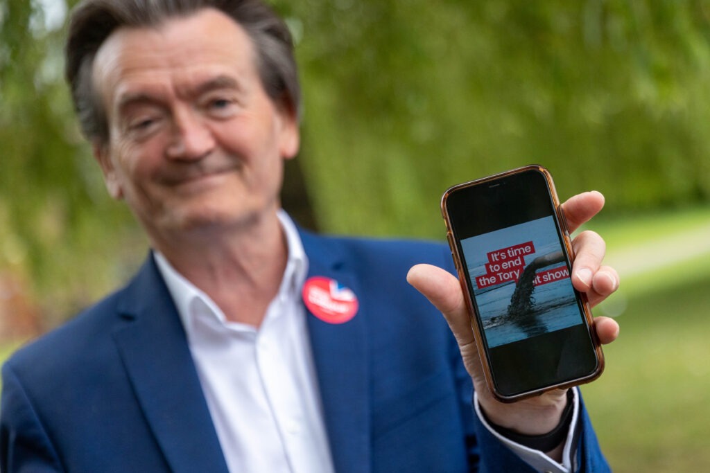 From punk rock to clean water campaigner: Feargal Sharkey in Peterborough on Monday to support Labour candidate Andrew Pakes. PHOTO: Terry Harris 