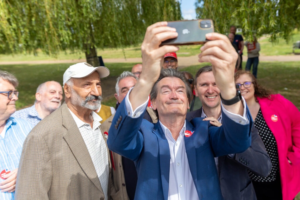 From punk rock to clean water campaigner: Feargal Sharkey in Peterborough on Monday to support Labour candidate Andrew Pakes. PHOTO: Terry Harris 