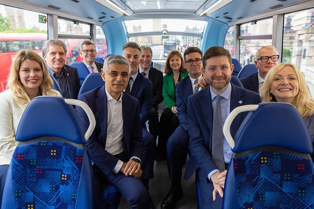 Minister of State at the Ministry of Housing, Communities and Local Government, Jim McMahon joins the regional mayors, who had gathered at Downing Street for the first time, on a 100% electric bus on their way to a meeting at Transport for London. Mayor Dr Nik Johnson is back left. Picture by Simon Walker / Deputy Prime Minister's Office. Government Flickr page: Ministry of Housing, Communities and Local Government | Flickr