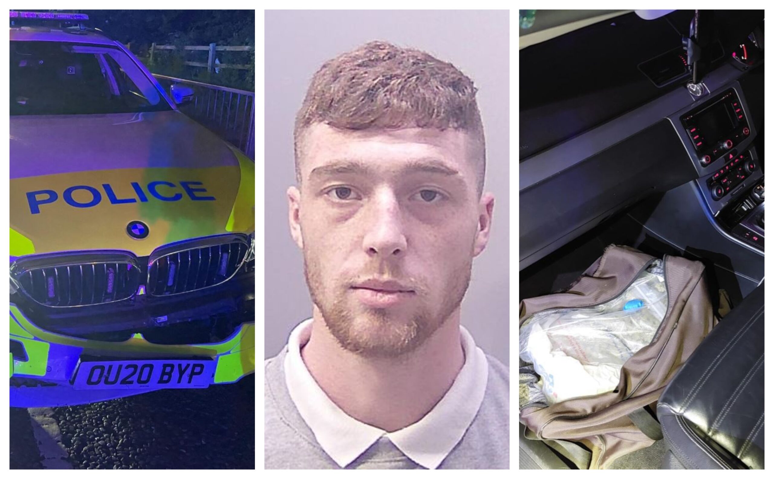 At one point Thomas Hill (above) collided head-on with a police car and carried on driving before being stung, however he continued driving before being blocked by police cars in Oundle Road, Peterborough.