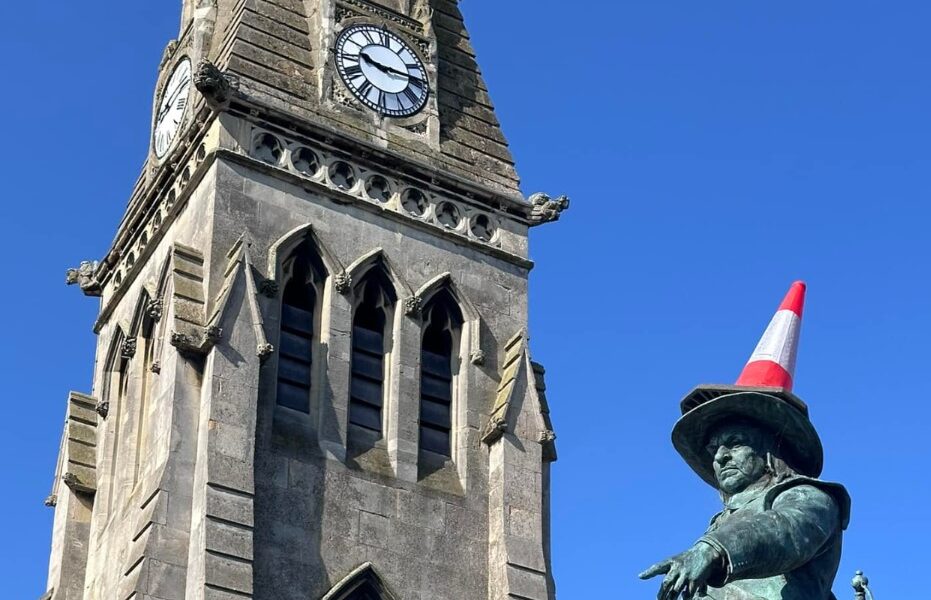 “In St. Ives this morning and it’s disappointing to see the statue of Oliver Cromwell with a traffic cone still on top of it,” MP Ben Obese-Jecty posted to Facebook.