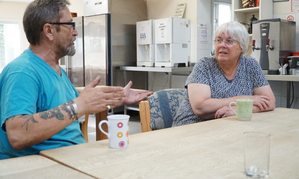 : Pledging support for supported housing – MP Charlotte talks with companion Rob about his experiences at Emmaus Cambridge.