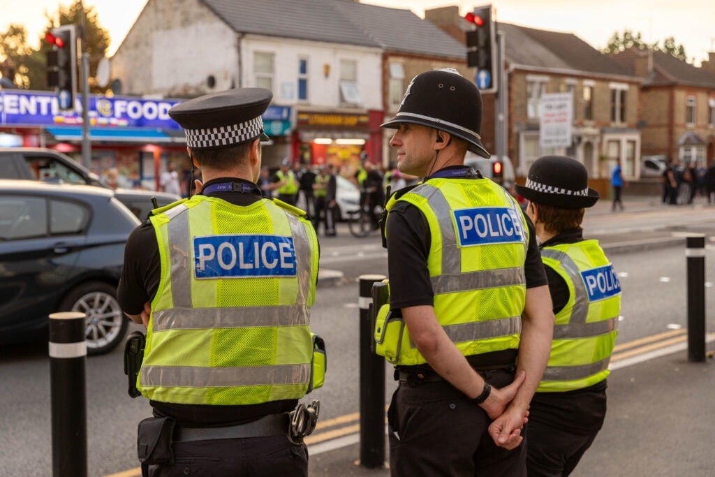 ‘Peterborough riots are so peaceful it’s just showing y’all what’s community spirit,’ wrote one man. Counter protestors congregate on Lincoln Road following social media threats to burn a local immigration centre. Millfield, Peterborough Wednesday 07 August 2024. PHOTO: Terry Harris.