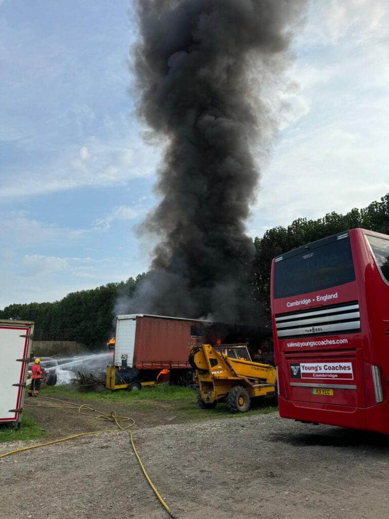 The scene that confronted Cambridgeshire Fire and Rescue crews at Lode Way, Haddenham, last Thursday: PHOTO: Cambs fire and rescue