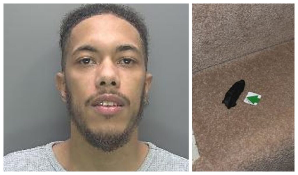 Custody photo of Tinashe Wilson together with a photo of the black latex glove left at the scene.